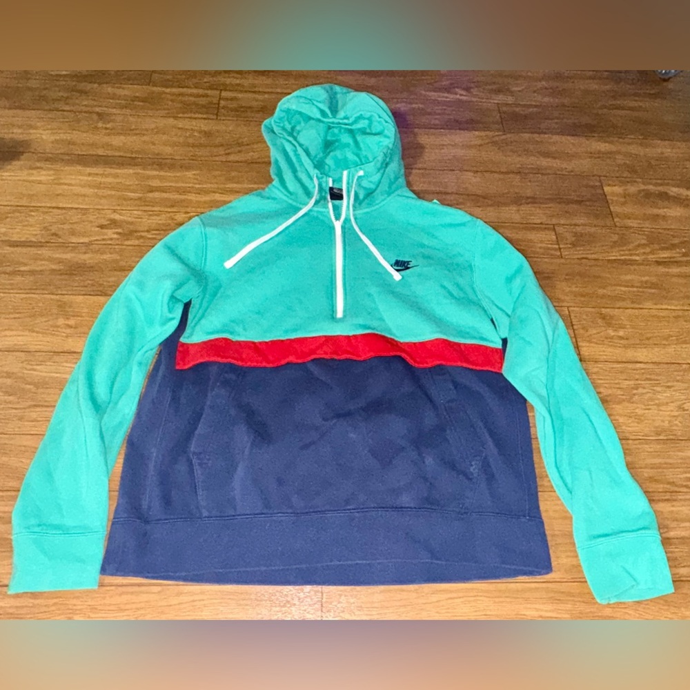 Nike Men's Teal, Red, and Navy Retro Hoodie sweatshirt Large